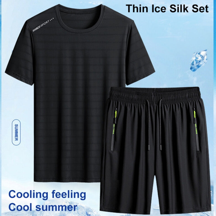 Summer Men T-shirt Short Pants Sports Suit Casual Fitness Two-piece Set, Size:XL(Dark Green Top+Black Shorts) - Athletic Wear by PMC Jewellery | Online Shopping South Africa | PMC Jewellery