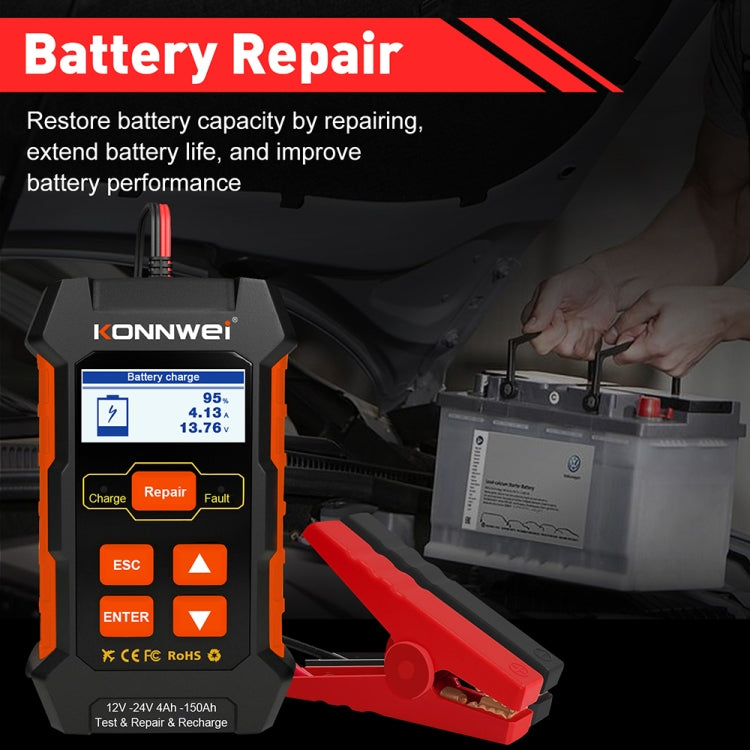 KONNWEI KW520 12V / 24V 3 in 1 Car Battery Tester with Detection & Repair & Charging Function(UK Plug) - free shipping - PMC TechLife - Order now!