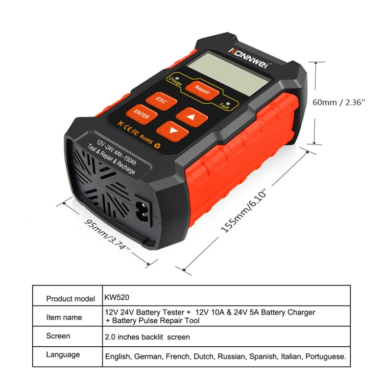 KONNWEI KW520 12V / 24V 3 in 1 Car Battery Tester with Detection & Repair & Charging Function(UK Plug) - Code Readers & Scan Tools by KONNWEI | Online Shopping South Africa | PMC Jewellery