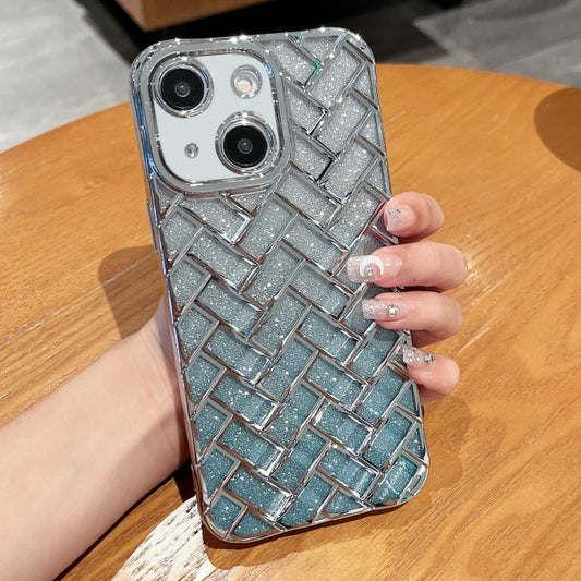 For iPhone 13 Woven Grid 3D Electroplating Laser Engraving Glitter Paper Phone Case(Silver) - iPhone 13 Cases by PMC Jewellery | Online Shopping South Africa | PMC Jewellery