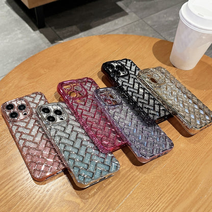 For iPhone 13 Woven Grid 3D Electroplating Laser Engraving Glitter Paper Phone Case(Silver) - iPhone 13 Cases by PMC Jewellery | Online Shopping South Africa | PMC Jewellery