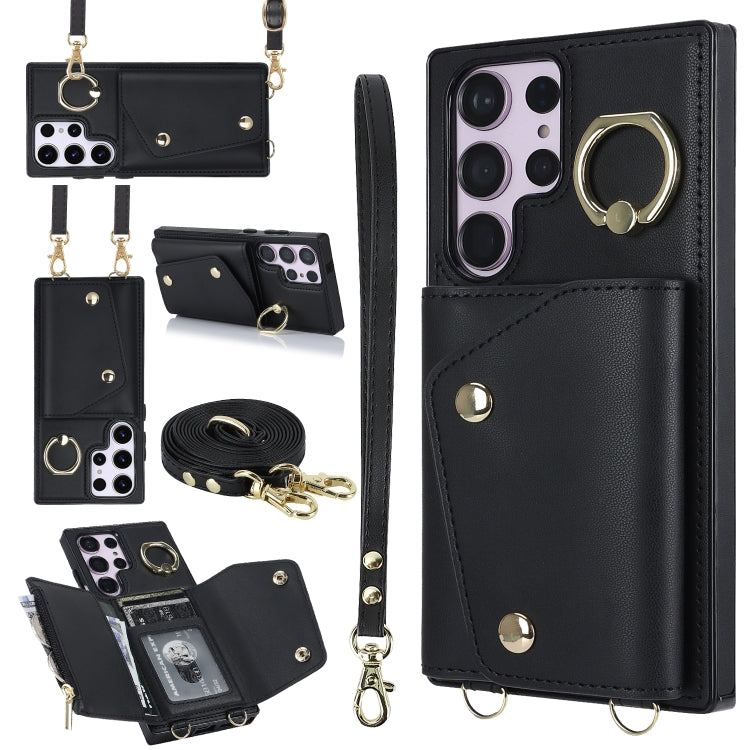 For Samsung Galaxy S23 Ultra 5G Zipper Card Bag Phone Case with Dual Lanyard(Black) - Galaxy S23 Ultra 5G Cases by PMC TechLife | Online Shopping South Africa | PMC TechLife | Buy Now Pay Later Mobicred