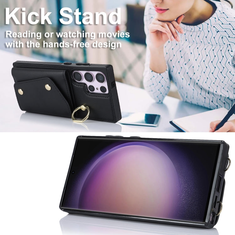 For Samsung Galaxy S23 Ultra 5G Zipper Card Bag Phone Case with Dual Lanyard(Black) - Galaxy S23 Ultra 5G Cases by PMC TechLife | Online Shopping South Africa | PMC TechLife | Buy Now Pay Later Mobicred