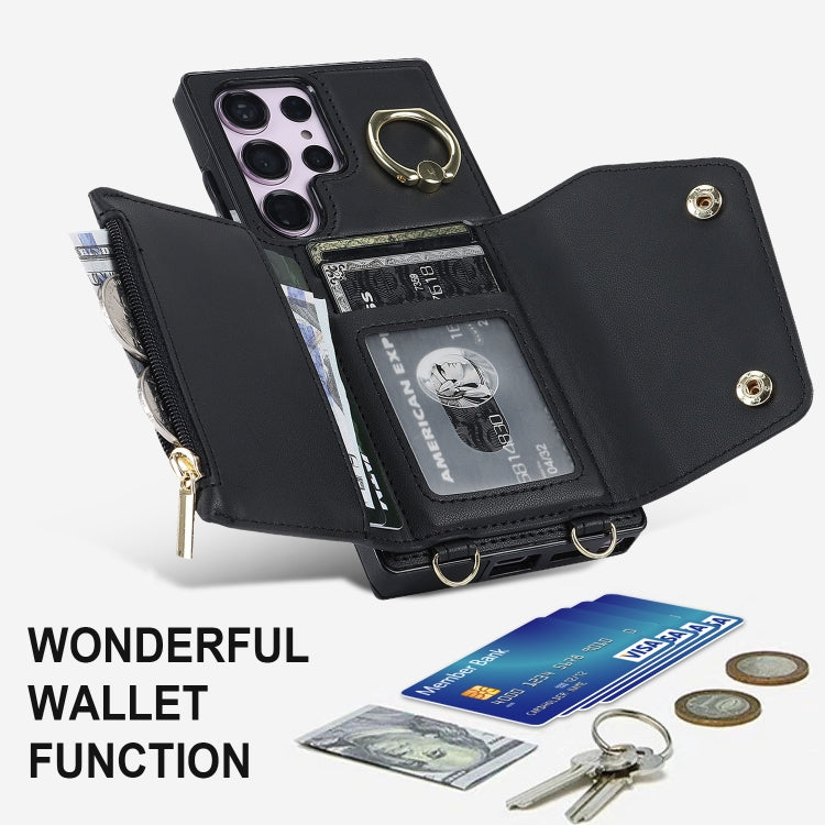 For Samsung Galaxy S23 Ultra 5G Zipper Card Bag Phone Case with Dual Lanyard(Black) - Galaxy S23 Ultra 5G Cases by PMC TechLife | Online Shopping South Africa | PMC TechLife | Buy Now Pay Later Mobicred