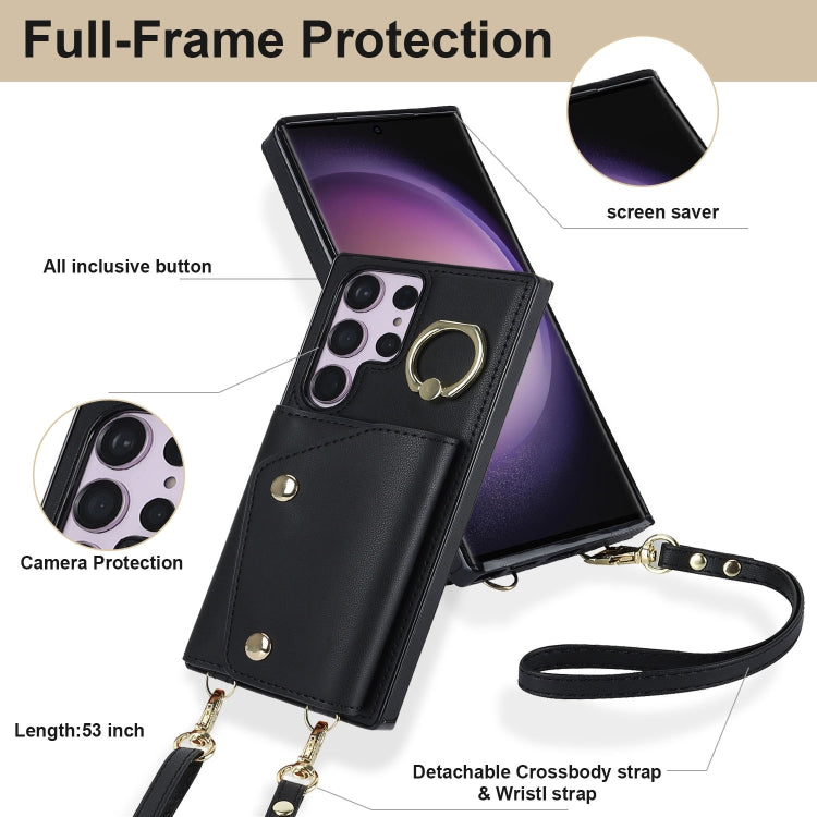 For Samsung Galaxy S23 Ultra 5G Zipper Card Bag Phone Case with Dual Lanyard(Black) - Galaxy S23 Ultra 5G Cases by PMC TechLife | Online Shopping South Africa | PMC TechLife | Buy Now Pay Later Mobicred