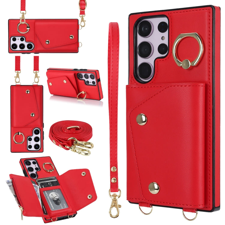 For Samsung Galaxy S23 Ultra 5G Zipper Card Bag Phone Case with Dual Lanyard(Red) - Galaxy S23 Ultra 5G Cases by PMC TechLife | Online Shopping South Africa | PMC TechLife | Buy Now Pay Later Mobicred