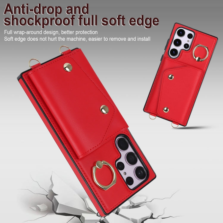 For Samsung Galaxy S23 Ultra 5G Zipper Card Bag Phone Case with Dual Lanyard(Red) - Galaxy S23 Ultra 5G Cases by PMC TechLife | Online Shopping South Africa | PMC TechLife | Buy Now Pay Later Mobicred