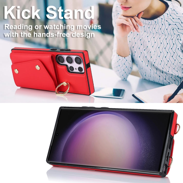 For Samsung Galaxy S23 Ultra 5G Zipper Card Bag Phone Case with Dual Lanyard(Red) - Galaxy S23 Ultra 5G Cases by PMC TechLife | Online Shopping South Africa | PMC TechLife | Buy Now Pay Later Mobicred