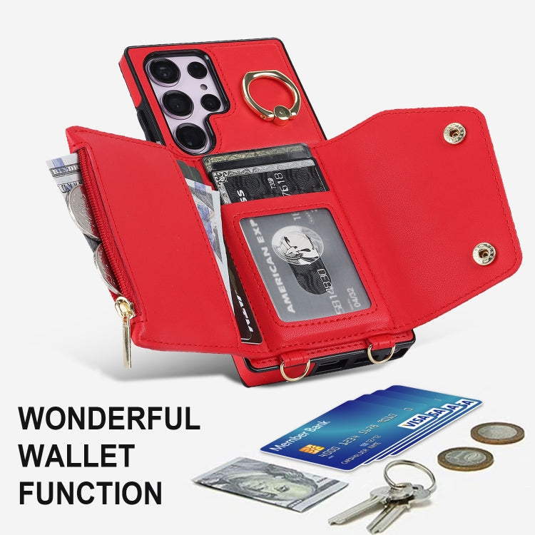 For Samsung Galaxy S23 Ultra 5G Zipper Card Bag Phone Case with Dual Lanyard(Red) - Galaxy S23 Ultra 5G Cases by PMC TechLife | Online Shopping South Africa | PMC TechLife | Buy Now Pay Later Mobicred