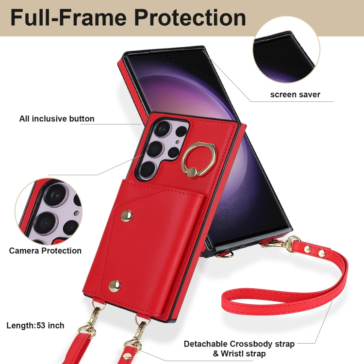 For Samsung Galaxy S23 Ultra 5G Zipper Card Bag Phone Case with Dual Lanyard(Red) - Galaxy S23 Ultra 5G Cases by PMC TechLife | Online Shopping South Africa | PMC TechLife | Buy Now Pay Later Mobicred