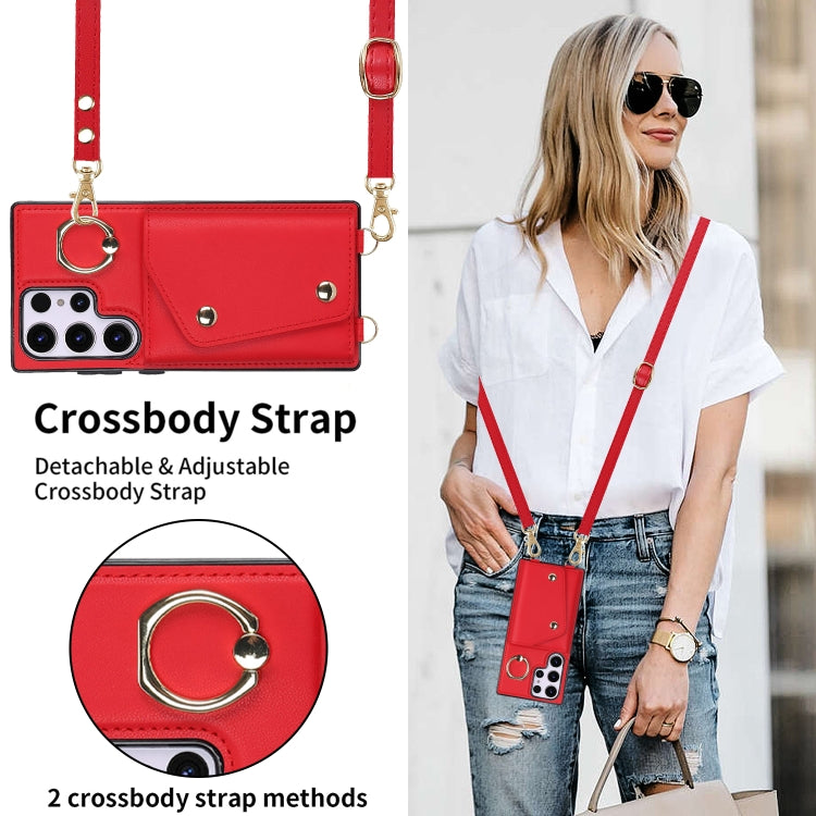 For Samsung Galaxy S23 Ultra 5G Zipper Card Bag Phone Case with Dual Lanyard(Red) - Galaxy S23 Ultra 5G Cases by PMC TechLife | Online Shopping South Africa | PMC TechLife | Buy Now Pay Later Mobicred