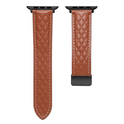 For Apple Watch 7 45mm Folding Buckle Rhombus Leather Watch Band(Brown) - Watch Bands by PMC Jewellery | Online Shopping South Africa | PMC Jewellery