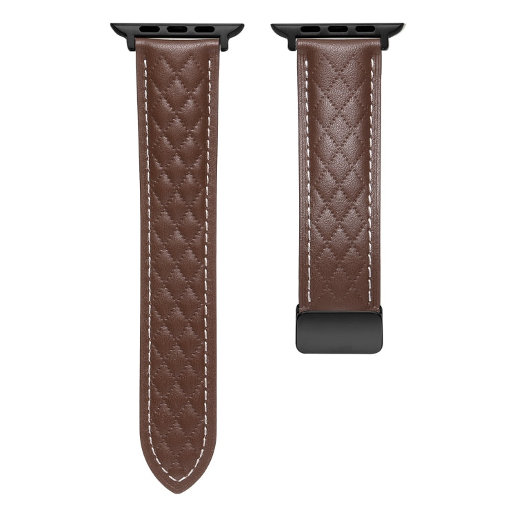 For Apple Watch 6 40mm Folding Buckle Rhombus Leather Watch Band(Coffee) - Watch Bands by PMC TechLife | Online Shopping South Africa | PMC TechLife