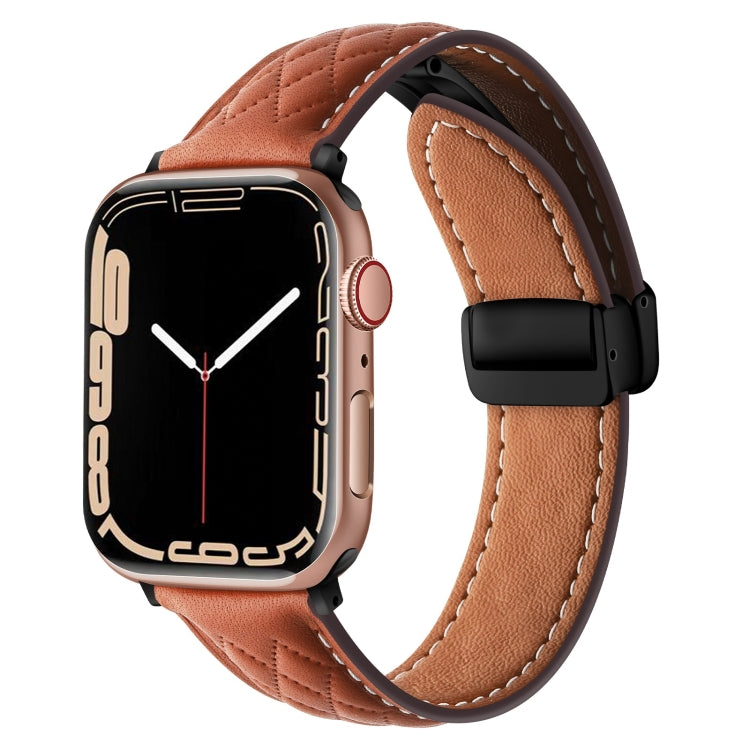 For Apple Watch 6 40mm Folding Buckle Rhombus Leather Watch Band(Brown) - Watch Bands by PMC Jewellery | Online Shopping South Africa | PMC Jewellery