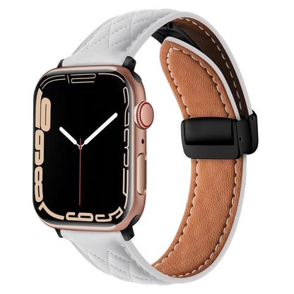 For Apple Watch 42mm Folding Buckle Rhombus Leather Watch Band(White) - Watch Bands by PMC Jewellery | Online Shopping South Africa | PMC Jewellery