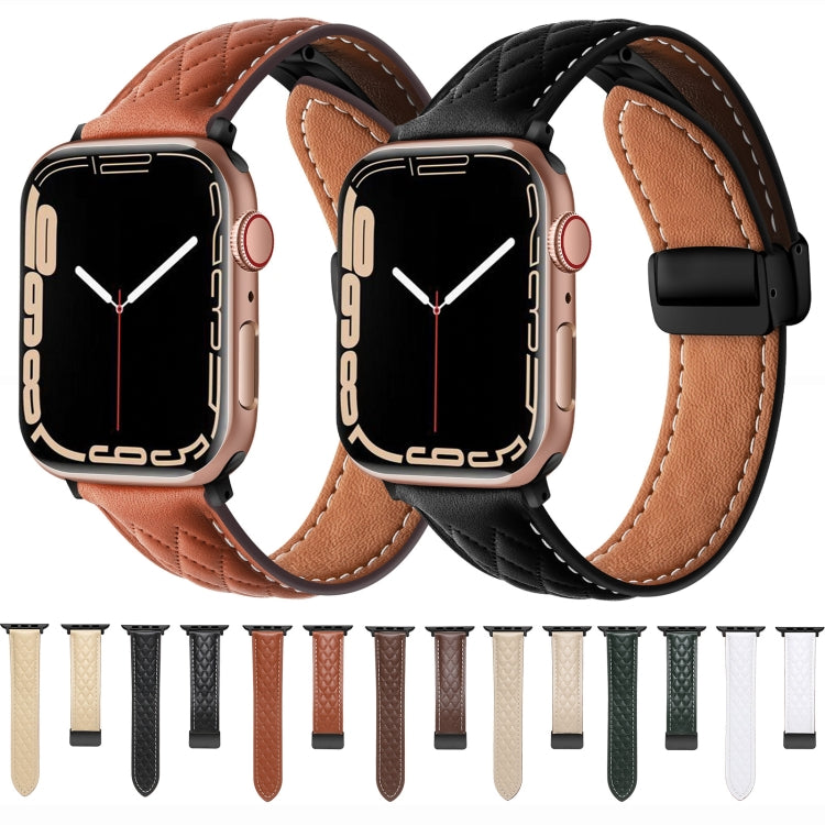 For Apple Watch 2 38mm Folding Buckle Rhombus Leather Watch Band(Brown) - Watch Bands by PMC Jewellery | Online Shopping South Africa | PMC Jewellery