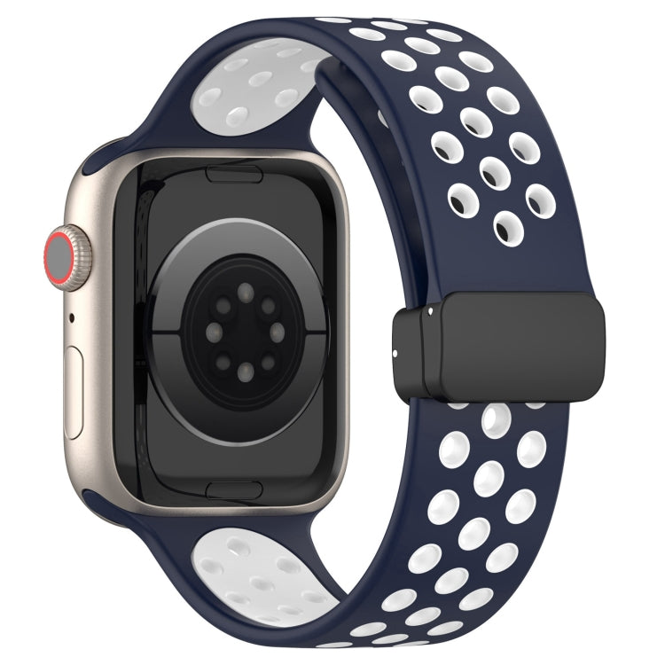 For Apple Watch Ultra 49mm Magnetic Buckle Silicone Watch Band(Navy White) - Watch Bands by PMC Jewellery | Online Shopping South Africa | PMC Jewellery