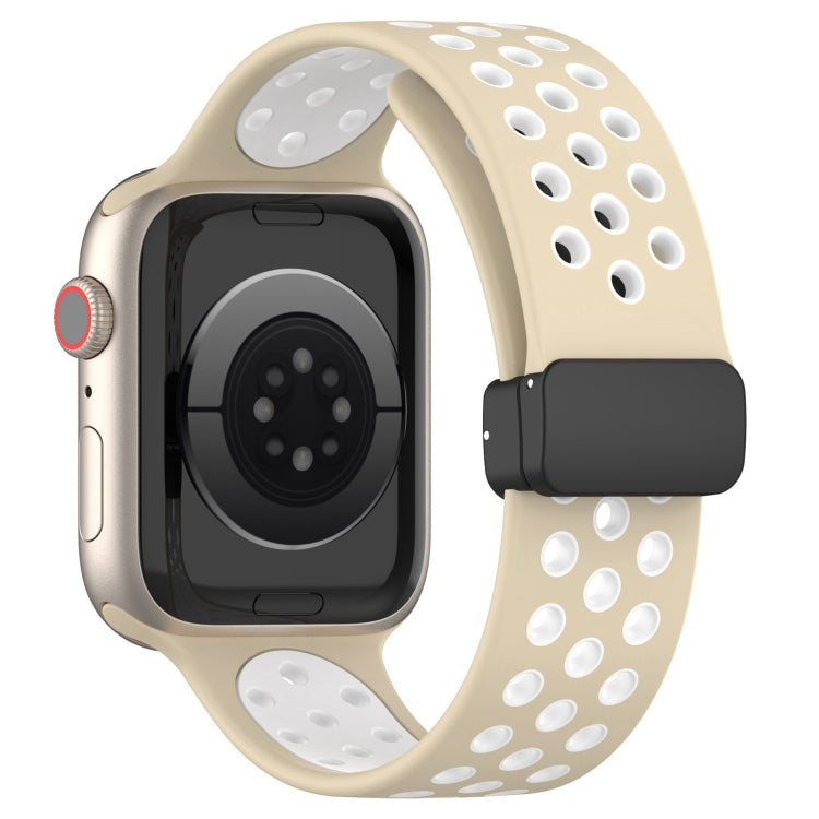 For Apple Watch Ultra 49mm Magnetic Buckle Silicone Watch Band(Khaki White) - Watch Bands by PMC Jewellery | Online Shopping South Africa | PMC Jewellery