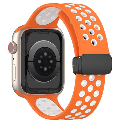 For Apple Watch 8 41mm Magnetic Buckle Silicone Watch Band(Orange White) - Watch Bands by PMC Jewellery | Online Shopping South Africa | PMC Jewellery