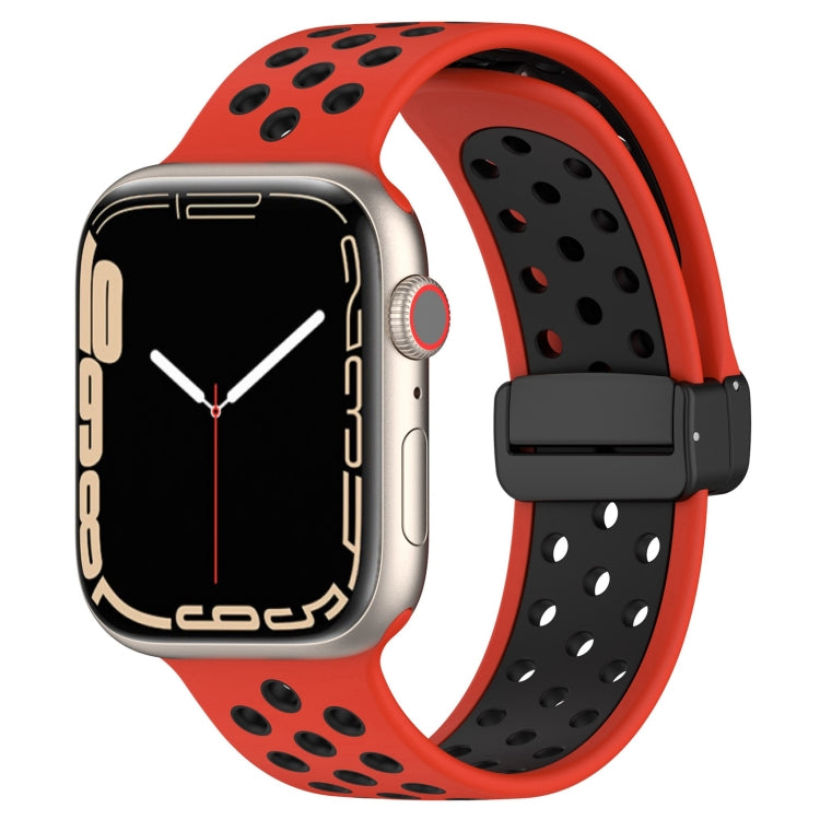 For Apple Watch SE 2022 44mm Magnetic Buckle Silicone Watch Band(Red Black) - Watch Bands by PMC Jewellery | Online Shopping South Africa | PMC Jewellery