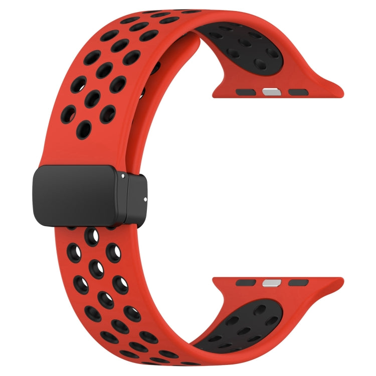 For Apple Watch SE 2022 44mm Magnetic Buckle Silicone Watch Band(Red Black) - Watch Bands by PMC Jewellery | Online Shopping South Africa | PMC Jewellery