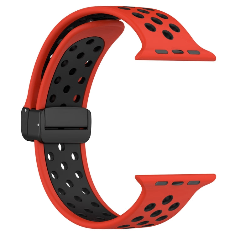 For Apple Watch SE 2022 44mm Magnetic Buckle Silicone Watch Band(Red Black) - Watch Bands by PMC Jewellery | Online Shopping South Africa | PMC Jewellery