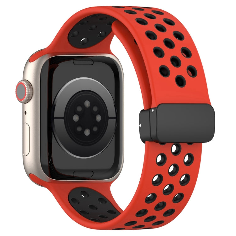 For Apple Watch SE 2022 44mm Magnetic Buckle Silicone Watch Band(Red Black) - Watch Bands by PMC Jewellery | Online Shopping South Africa | PMC Jewellery