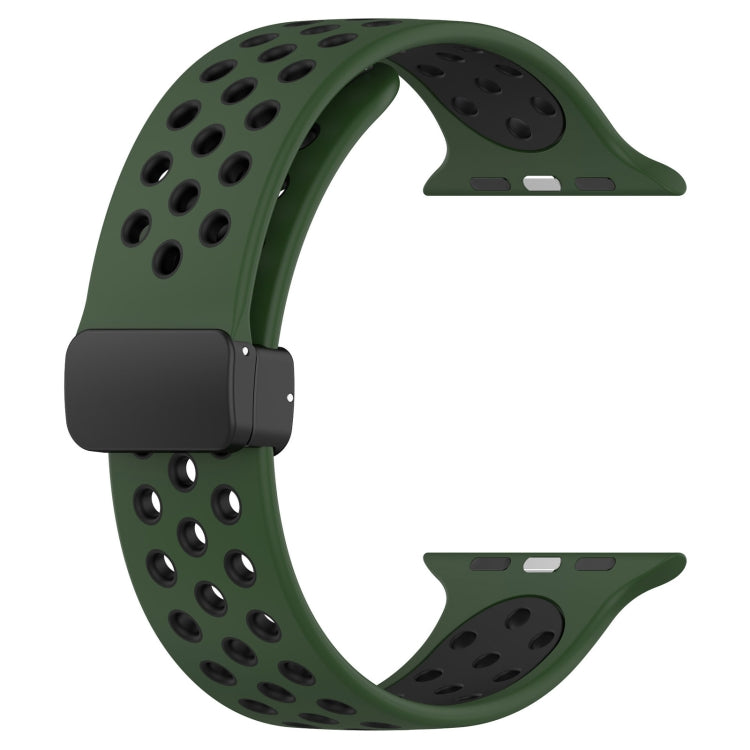 For Apple Watch 7 41mm Magnetic Buckle Silicone Watch Band(Army Green Black) - Watch Bands by PMC Jewellery | Online Shopping South Africa | PMC Jewellery