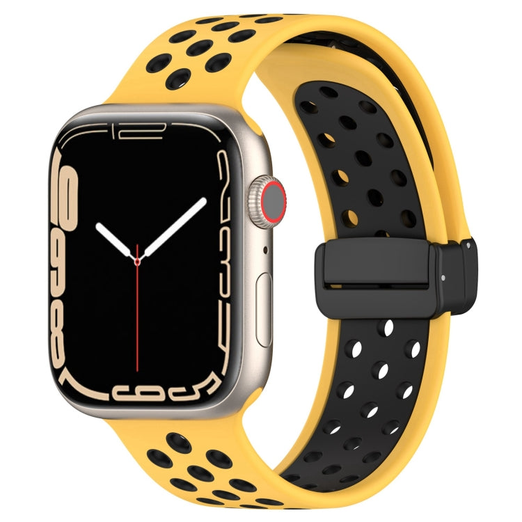 For Apple Watch 7 45mm Magnetic Buckle Silicone Watch Band(Yellow Black) - Watch Bands by PMC Jewellery | Online Shopping South Africa | PMC Jewellery