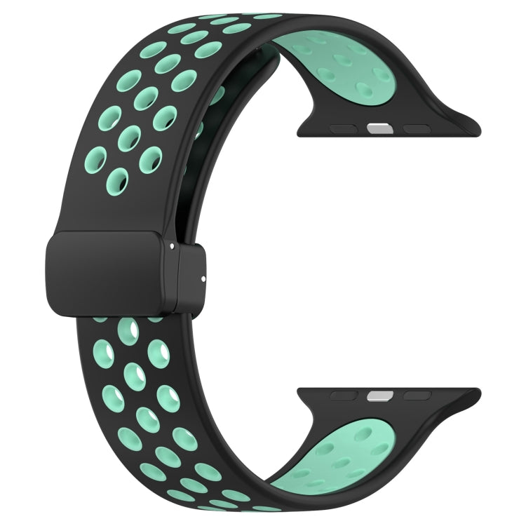 For Apple Watch 6 40mm Magnetic Buckle Silicone Watch Band(Black Cyan) - Watch Bands by PMC Jewellery | Online Shopping South Africa | PMC Jewellery