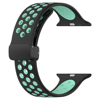 For Apple Watch 6 40mm Magnetic Buckle Silicone Watch Band(Black Cyan) - Watch Bands by PMC Jewellery | Online Shopping South Africa | PMC Jewellery