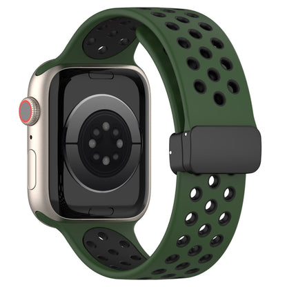 For Apple Watch 6 44mm Magnetic Buckle Silicone Watch Band(Army Green Black) - Watch Bands by PMC Jewellery | Online Shopping South Africa | PMC Jewellery