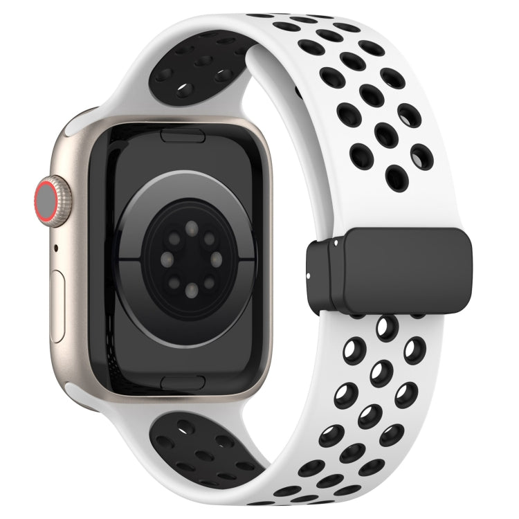 For Apple Watch 4 44mm Magnetic Buckle Silicone Watch Band(White Black) - Watch Bands by PMC Jewellery | Online Shopping South Africa | PMC Jewellery