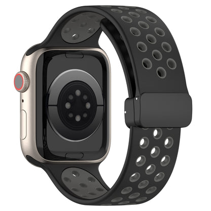 For Apple Watch 4 44mm Magnetic Buckle Silicone Watch Band(Black Grey) - Watch Bands by PMC Jewellery | Online Shopping South Africa | PMC Jewellery