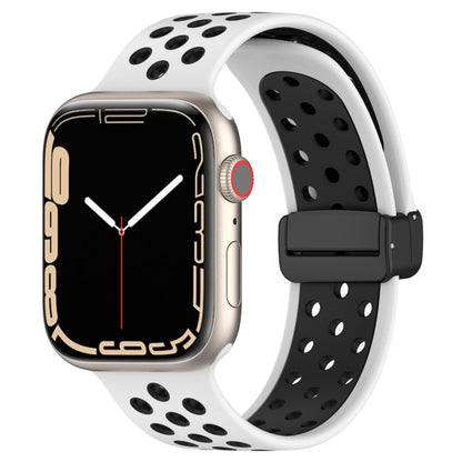 For Apple Watch 3 38mm Magnetic Buckle Silicone Watch Band(White Black) - Watch Bands by PMC Jewellery | Online Shopping South Africa | PMC Jewellery