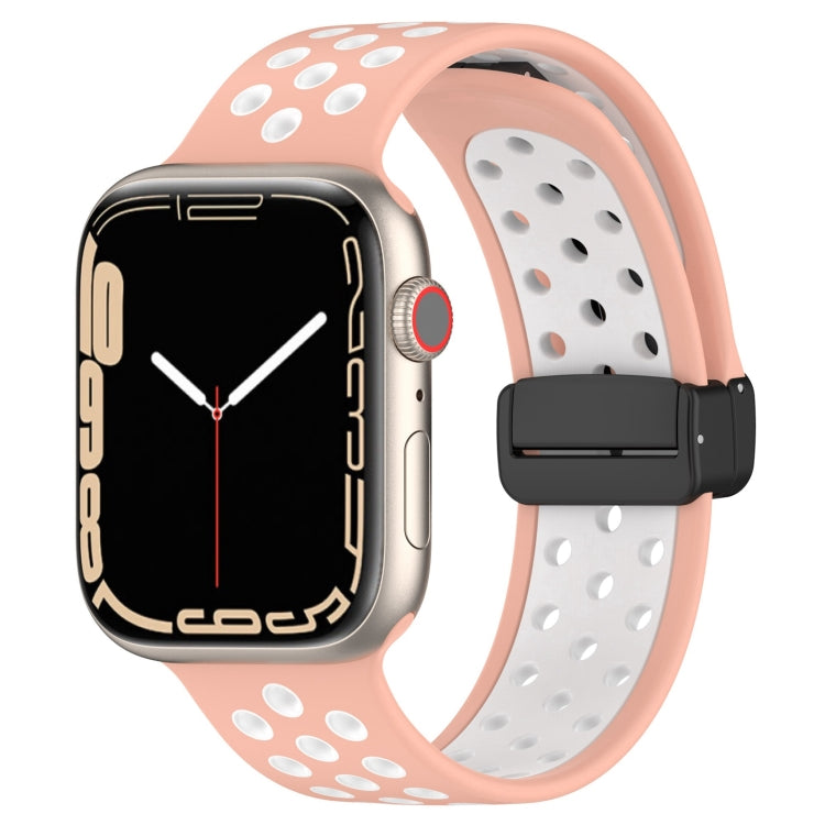 For Apple Watch 42mm Magnetic Buckle Silicone Watch Band(Pink White) - Watch Bands by PMC Jewellery | Online Shopping South Africa | PMC Jewellery