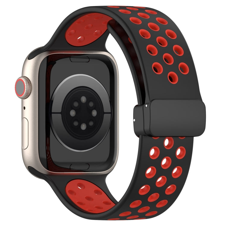 For Apple Watch 38mm Magnetic Buckle Silicone Watch Band(Black Red) - Watch Bands by PMC Jewellery | Online Shopping South Africa | PMC Jewellery