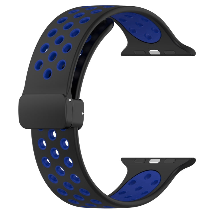 For Apple Watch 38mm Magnetic Buckle Silicone Watch Band(Black Blue) - Watch Bands by PMC Jewellery | Online Shopping South Africa | PMC Jewellery