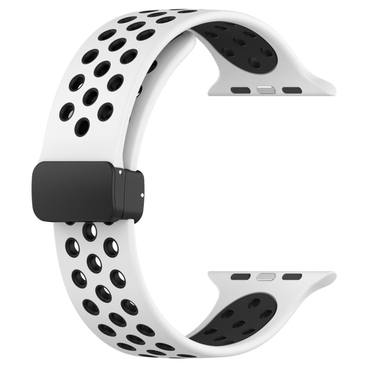 For Apple Watch SE 2023 44mm Magnetic Buckle Silicone Watch Band(White Black) - Watch Bands by PMC TechLife | Online Shopping South Africa | PMC TechLife