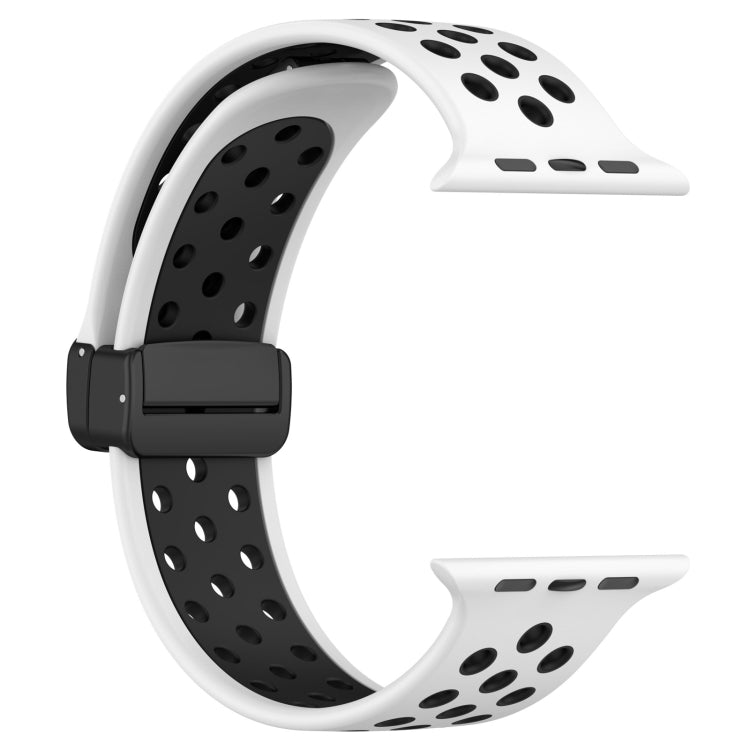 For Apple Watch SE 2023 44mm Magnetic Buckle Silicone Watch Band(White Black) - Watch Bands by PMC TechLife | Online Shopping South Africa | PMC TechLife