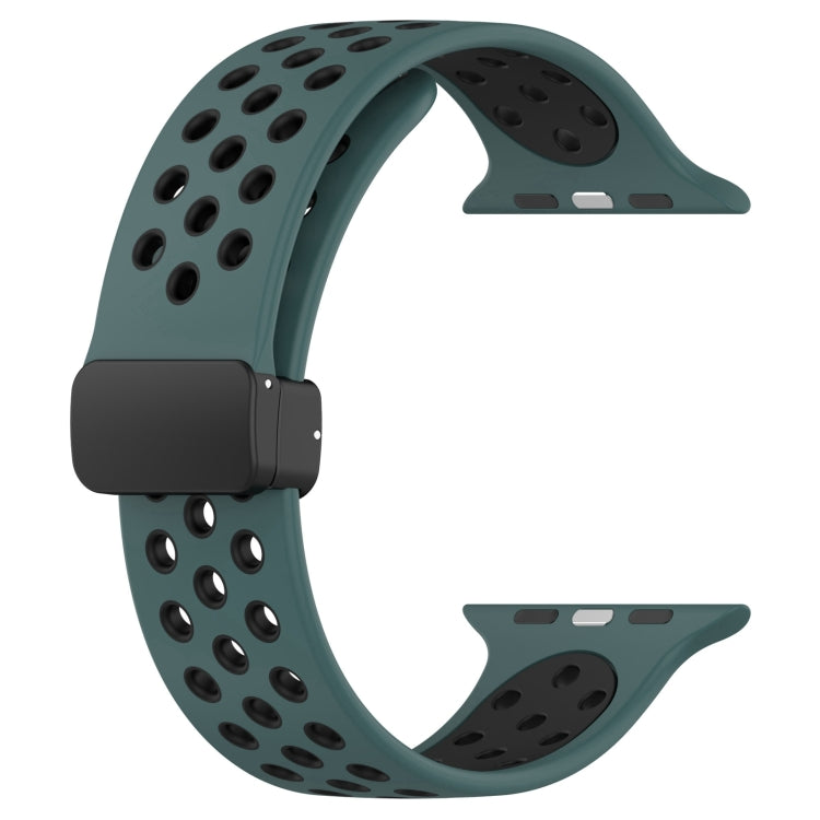 For Apple Watch SE 2023 44mm Magnetic Buckle Silicone Watch Band(Olive Black) - Watch Bands by PMC TechLife | Online Shopping South Africa | PMC TechLife