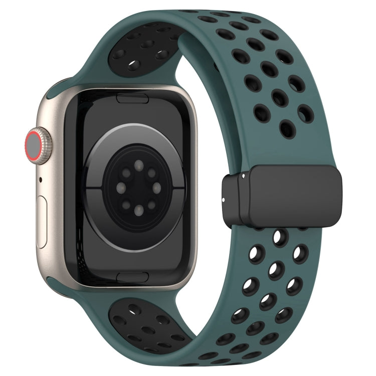 For Apple Watch SE 2023 44mm Magnetic Buckle Silicone Watch Band(Olive Black) - Watch Bands by PMC TechLife | Online Shopping South Africa | PMC TechLife