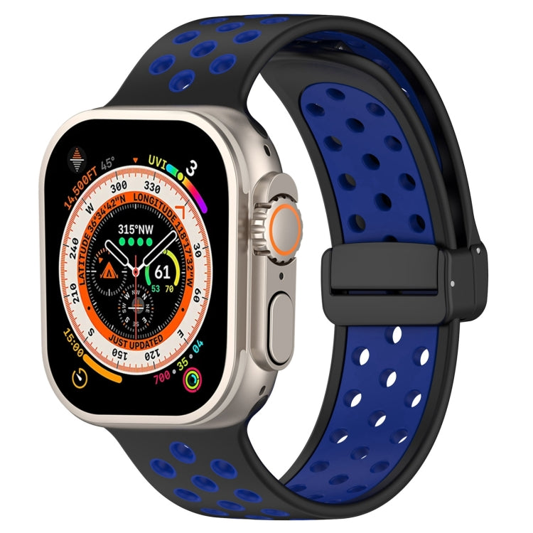 For Apple Watch SE 2023 44mm Magnetic Buckle Silicone Watch Band(Black Blue) - Watch Bands by PMC TechLife | Online Shopping South Africa | PMC TechLife