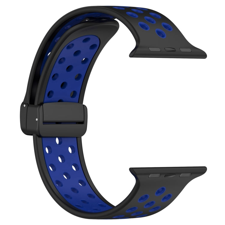 For Apple Watch SE 2023 44mm Magnetic Buckle Silicone Watch Band(Black Blue) - Watch Bands by PMC TechLife | Online Shopping South Africa | PMC TechLife