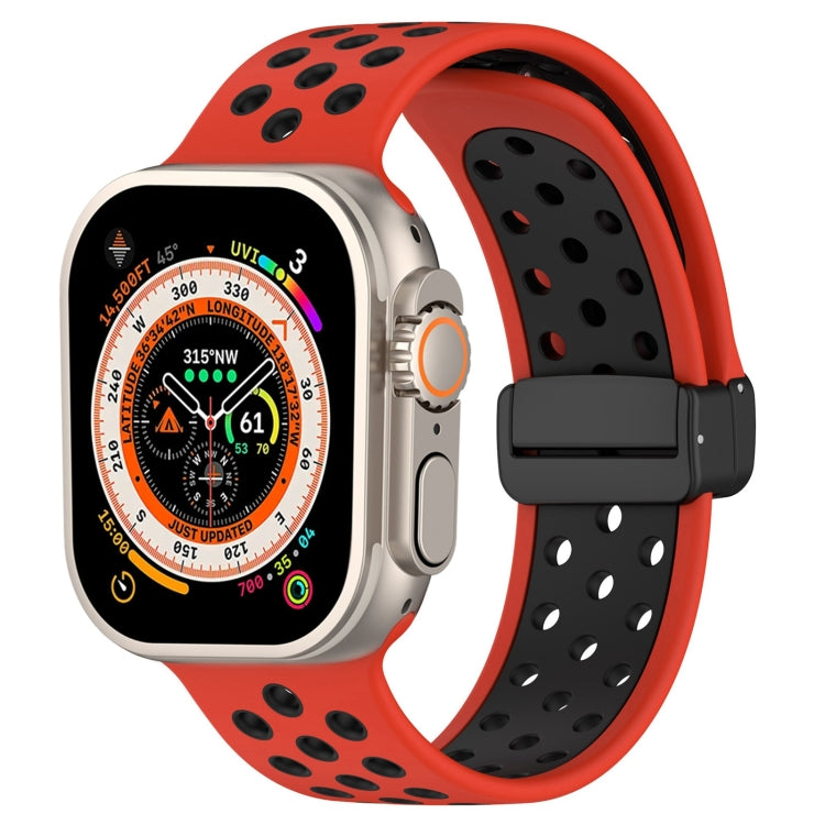 For Apple Watch SE 2023 44mm Magnetic Buckle Silicone Watch Band(Red Black) - Watch Bands by PMC TechLife | Online Shopping South Africa | PMC TechLife