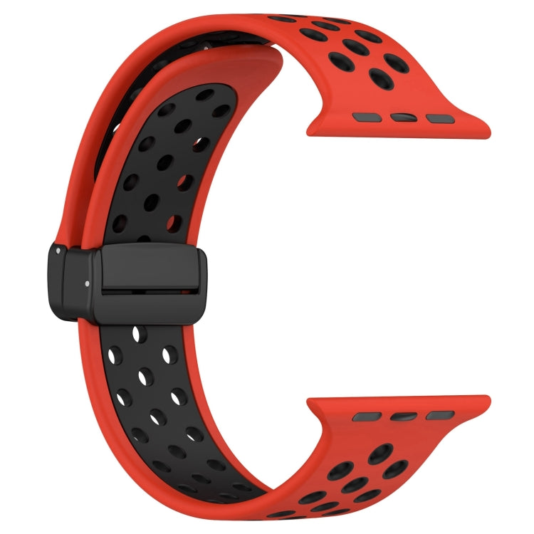 For Apple Watch SE 2023 44mm Magnetic Buckle Silicone Watch Band(Red Black) - Watch Bands by PMC TechLife | Online Shopping South Africa | PMC TechLife