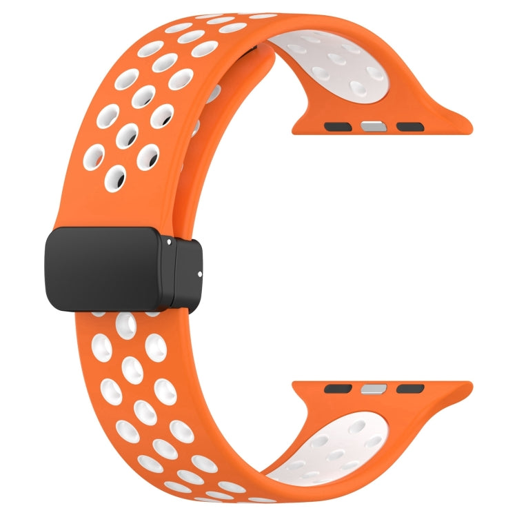 For Apple Watch Series 9 45mm Magnetic Buckle Silicone Watch Band(Orange White) - Watch Bands by PMC TechLife | Online Shopping South Africa | PMC TechLife