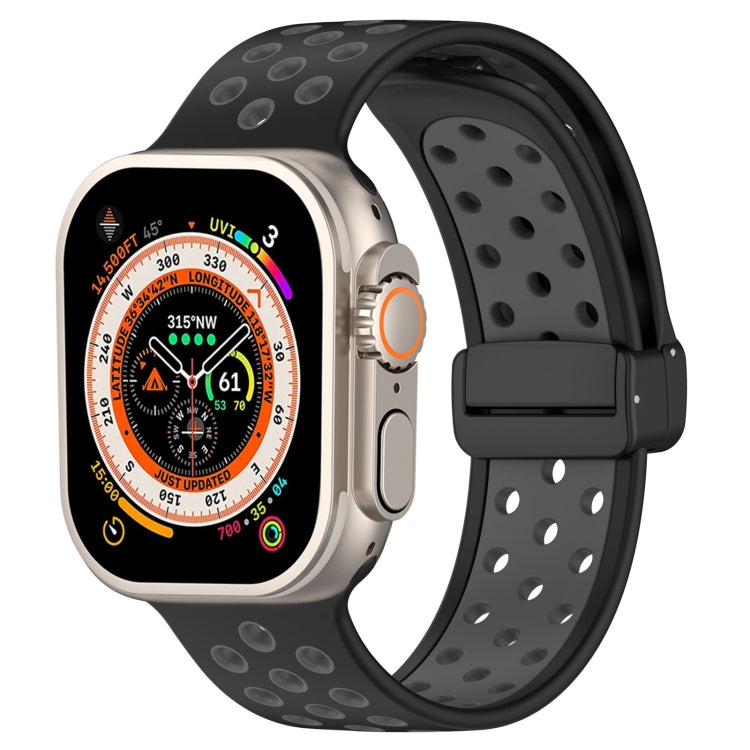 For Apple Watch Series 9 45mm Magnetic Buckle Silicone Watch Band(Black Grey) - Watch Bands by PMC Jewellery | Online Shopping South Africa | PMC Jewellery