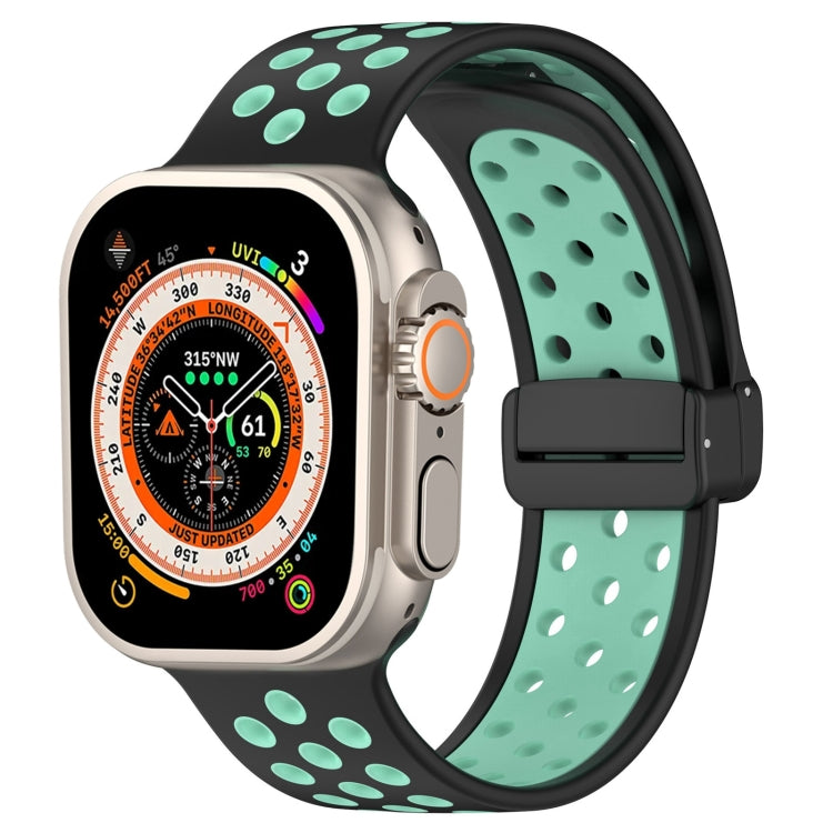 For Apple Watch Series 9 45mm Magnetic Buckle Silicone Watch Band(Black Cyan) - Watch Bands by PMC TechLife | Online Shopping South Africa | PMC TechLife