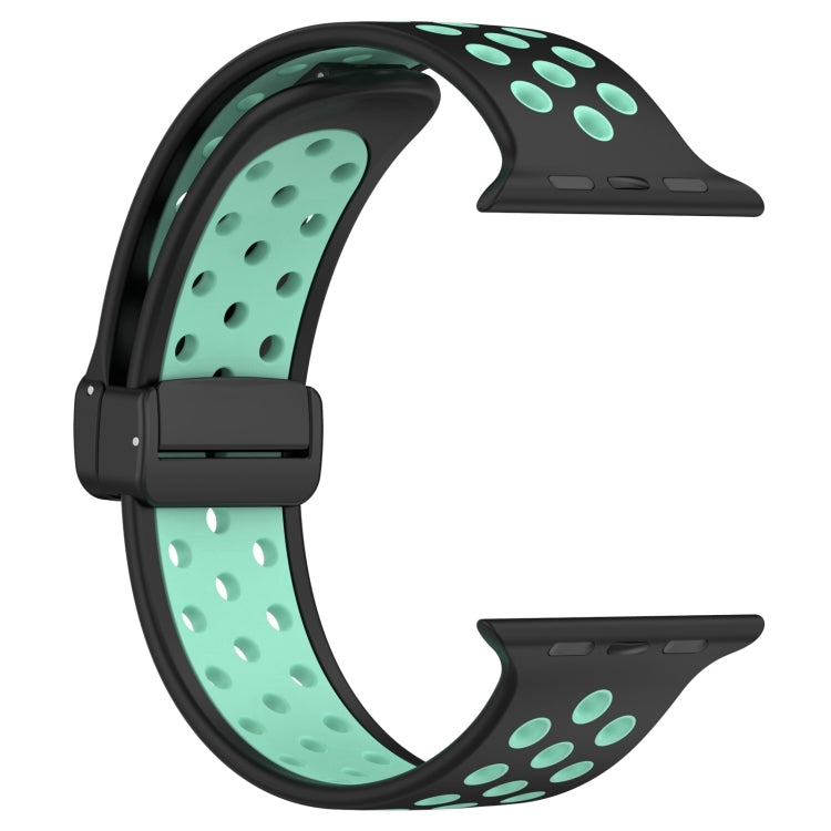 For Apple Watch Series 9 45mm Magnetic Buckle Silicone Watch Band(Black Cyan) - Watch Bands by PMC TechLife | Online Shopping South Africa | PMC TechLife